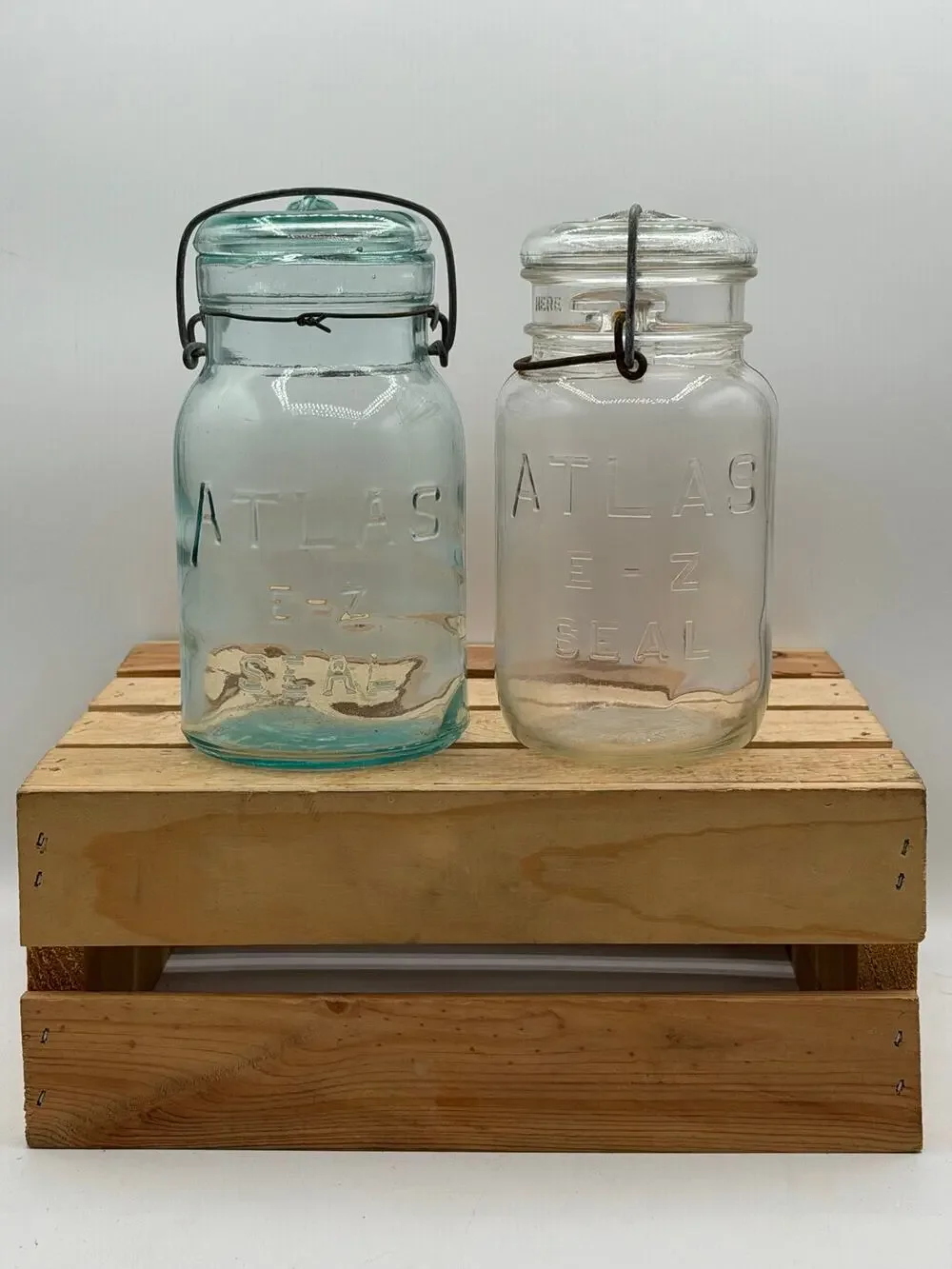 Vintage Atlas E-Z Seal Mason Jars - (Aqua & Clear) - Lot of 2